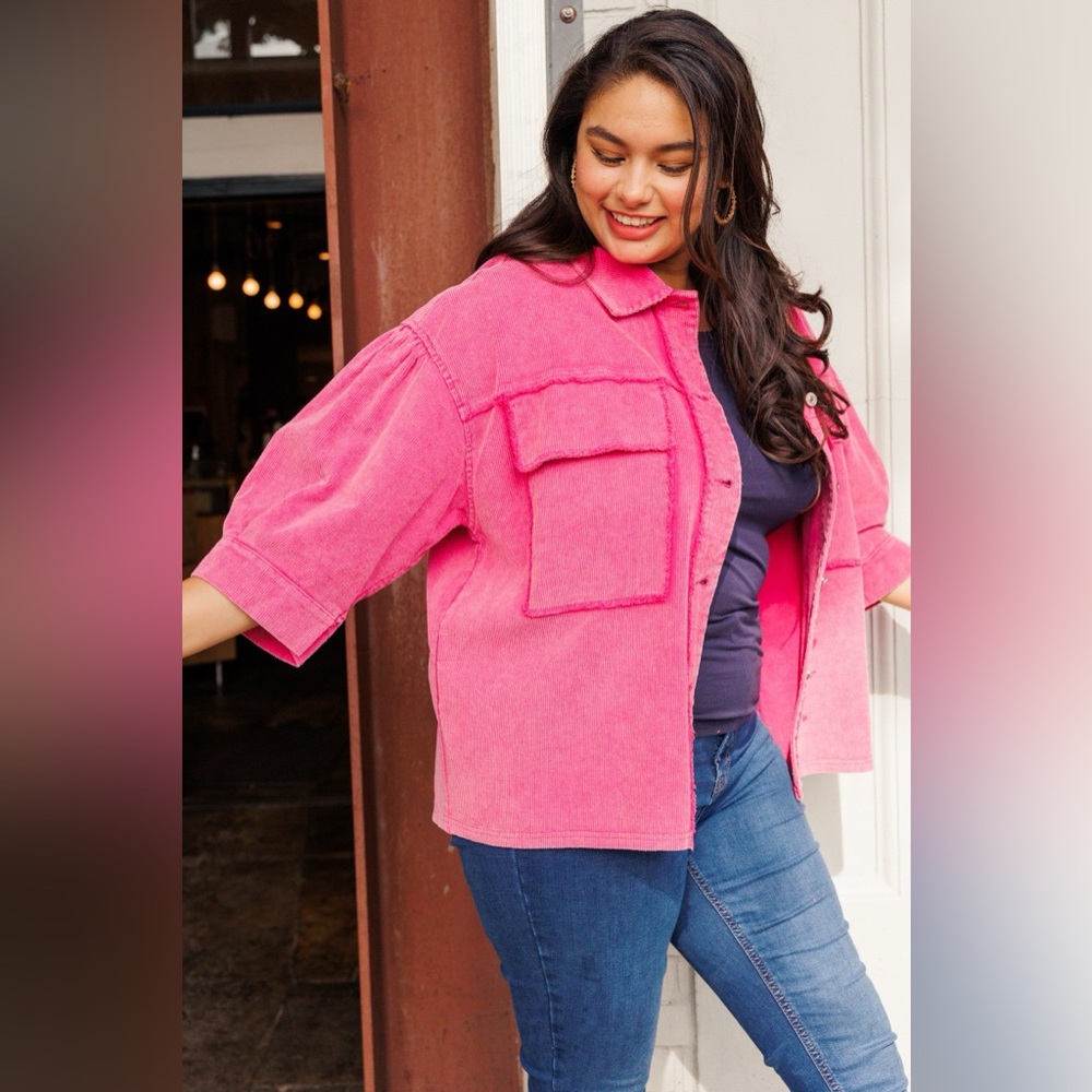Oddi PLUS Washed Fuchsia Washed Corduroy Jacket - Picture 2 of 6